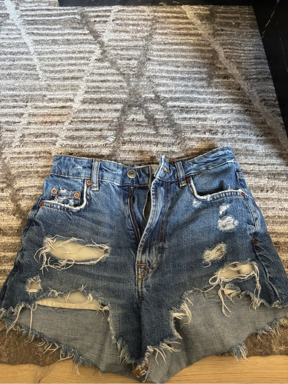 Zara Blue Distressed High-Rise Denim Shorts